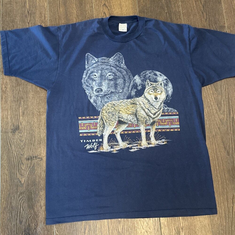 Vintage Timber Wolf T-Shirt XL Cotton Grove USA Made Nature Animal Moon Graphic